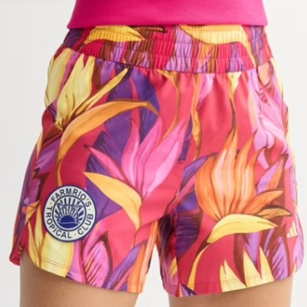 ADIDAS X FARM RIO Training Pacer Shorts in Bold Pink/Spring Yellow Sz MEDIUM - Picture 4 of 7